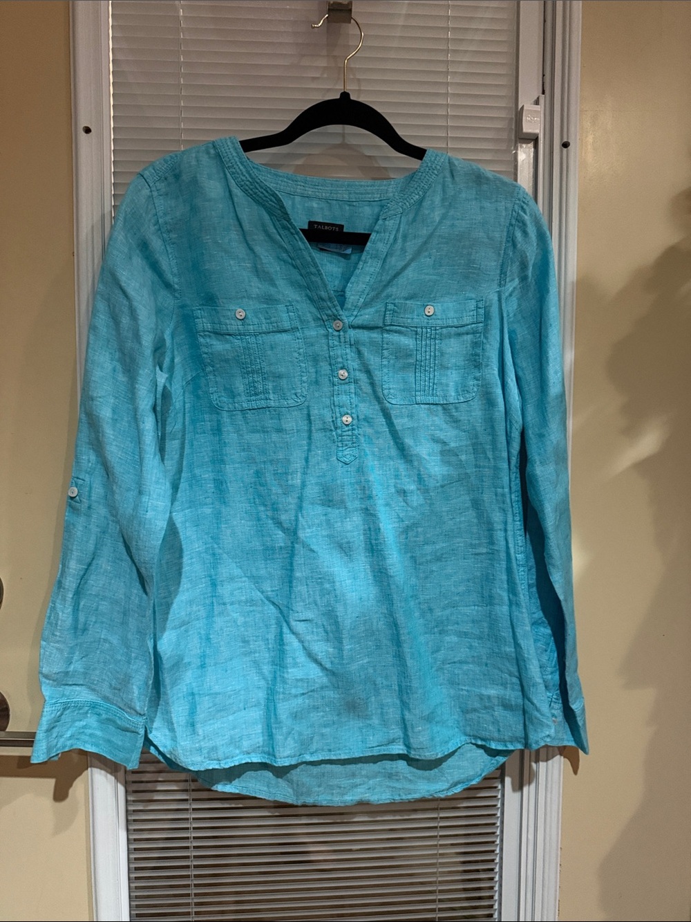 Talbots Women's Turquoise Linen Button-Front Tunic Top